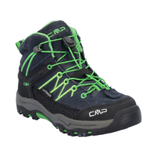 Load image into Gallery viewer, CMP Kids Rigel Waterproof Mid Trail Boots (Black Blue/Gecko)(Sizes EU28-41)
