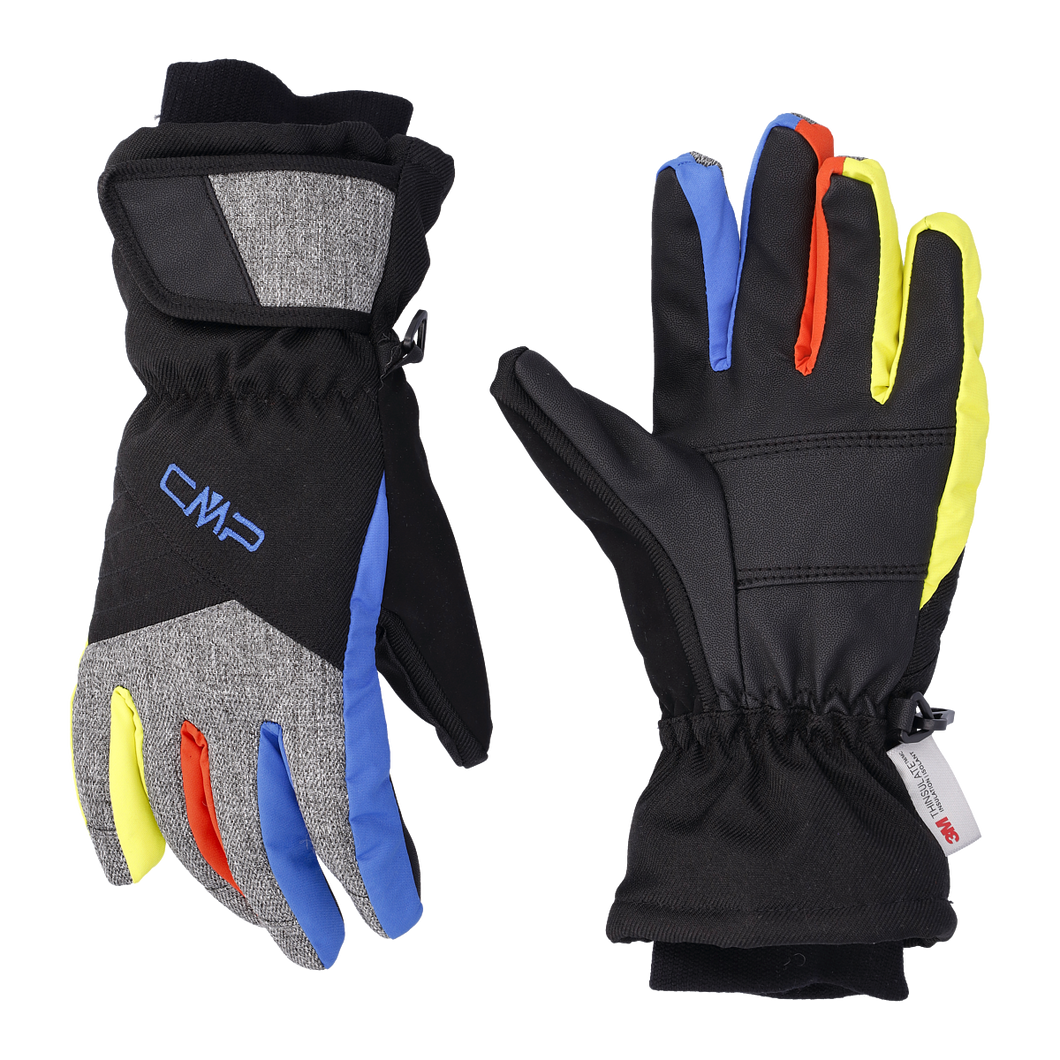 CMP Kids Softshell Insulated Ski Gloves (Nero/Royal Blue/Limeade)