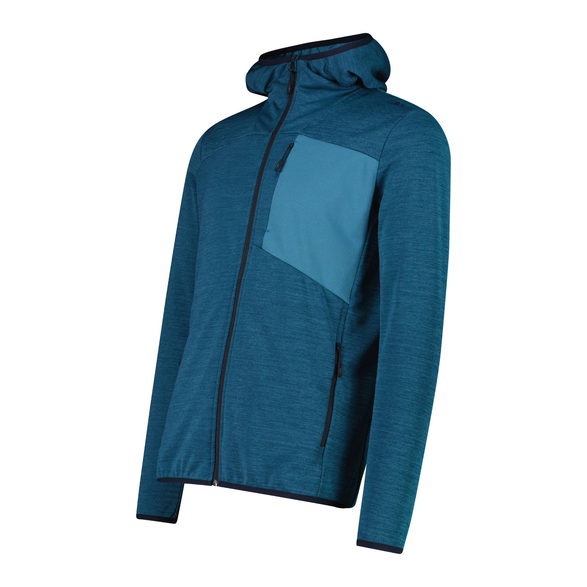 CMP Men's Jacquard Melange Hooded Full Zip Fleece (Petroleum Mel)