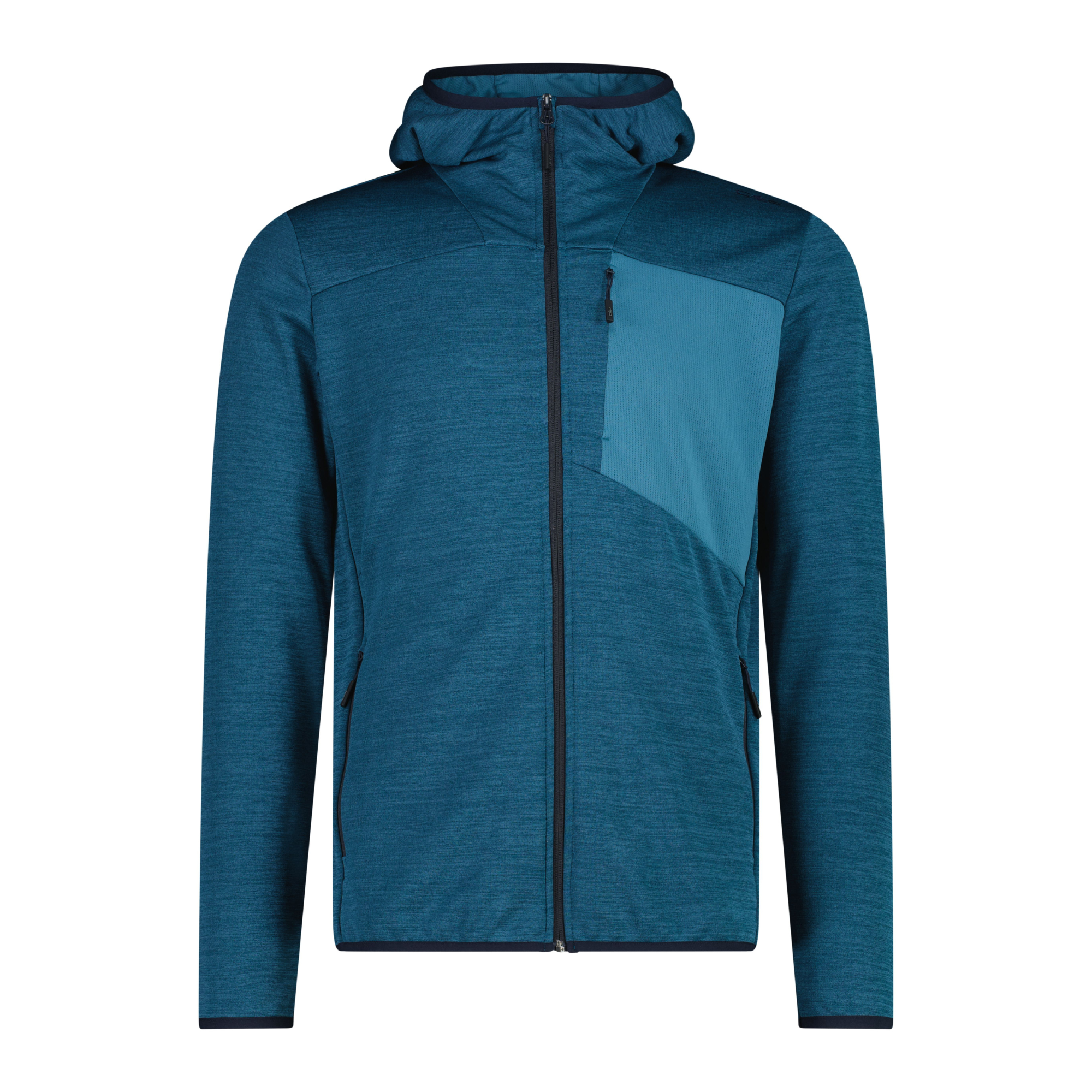 CMP Men's Jacquard Melange Hooded Full Zip Fleece (Petroleum Mel)