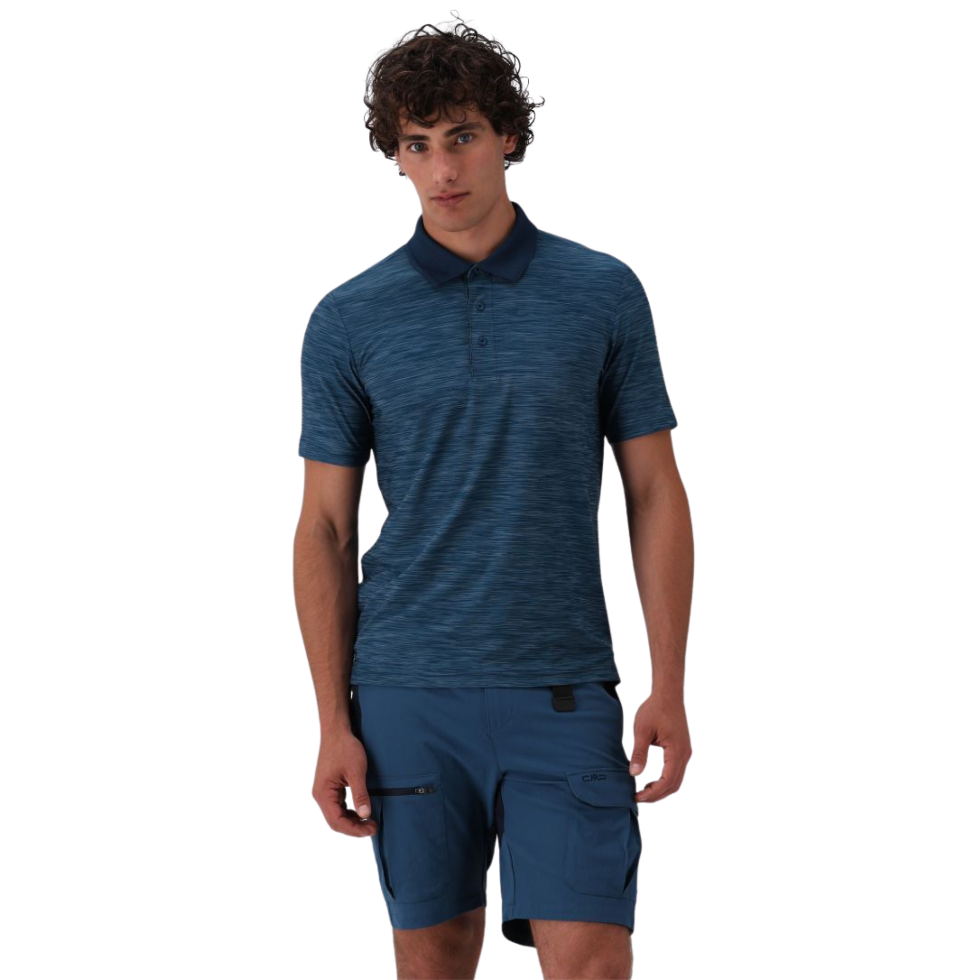 CMP Men's Melange Stretch Jersey Short Sleeve Technical Polo Shirt (Petroleum Mel)