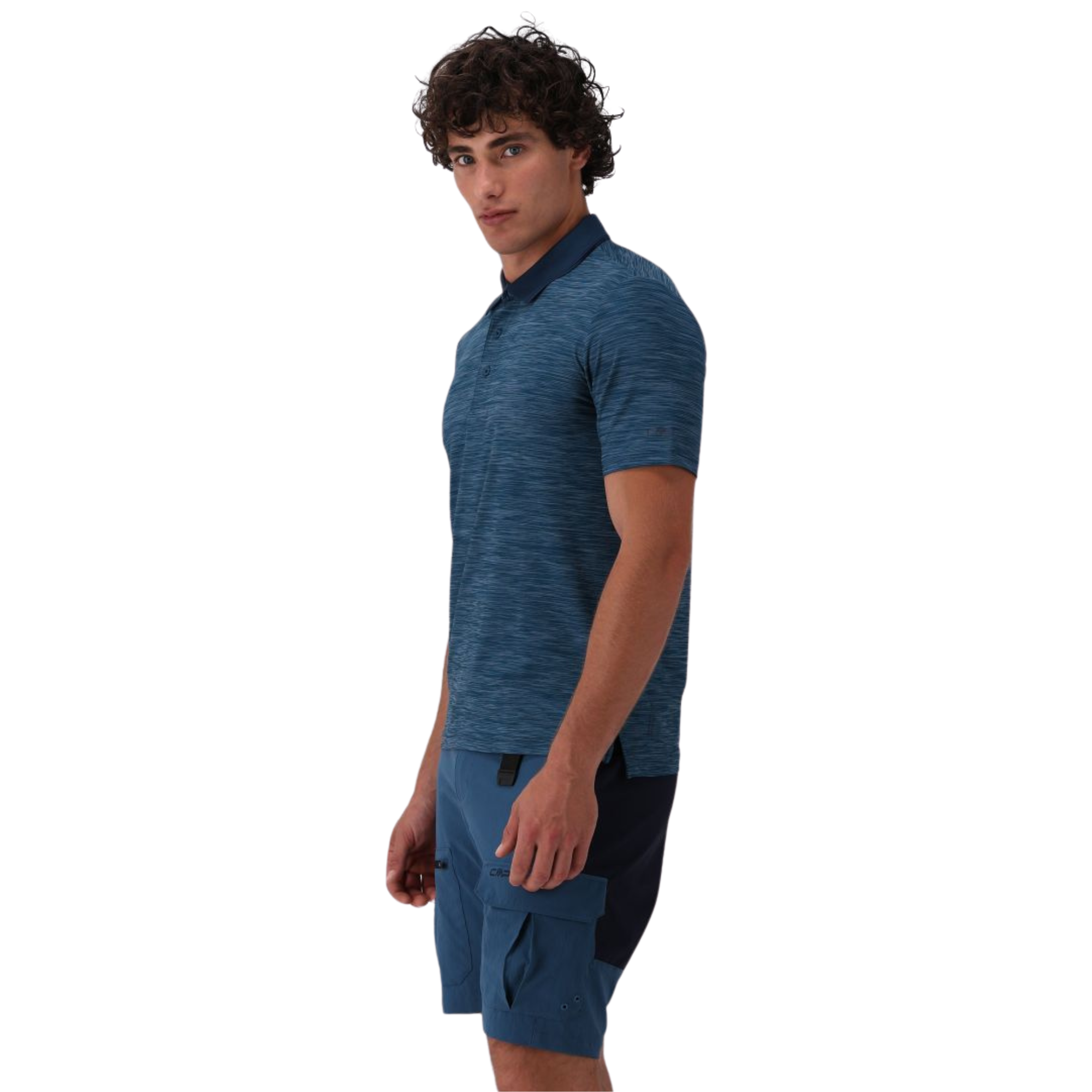 CMP Men's Melange Stretch Jersey Short Sleeve Technical Polo Shirt (Petroleum Mel)