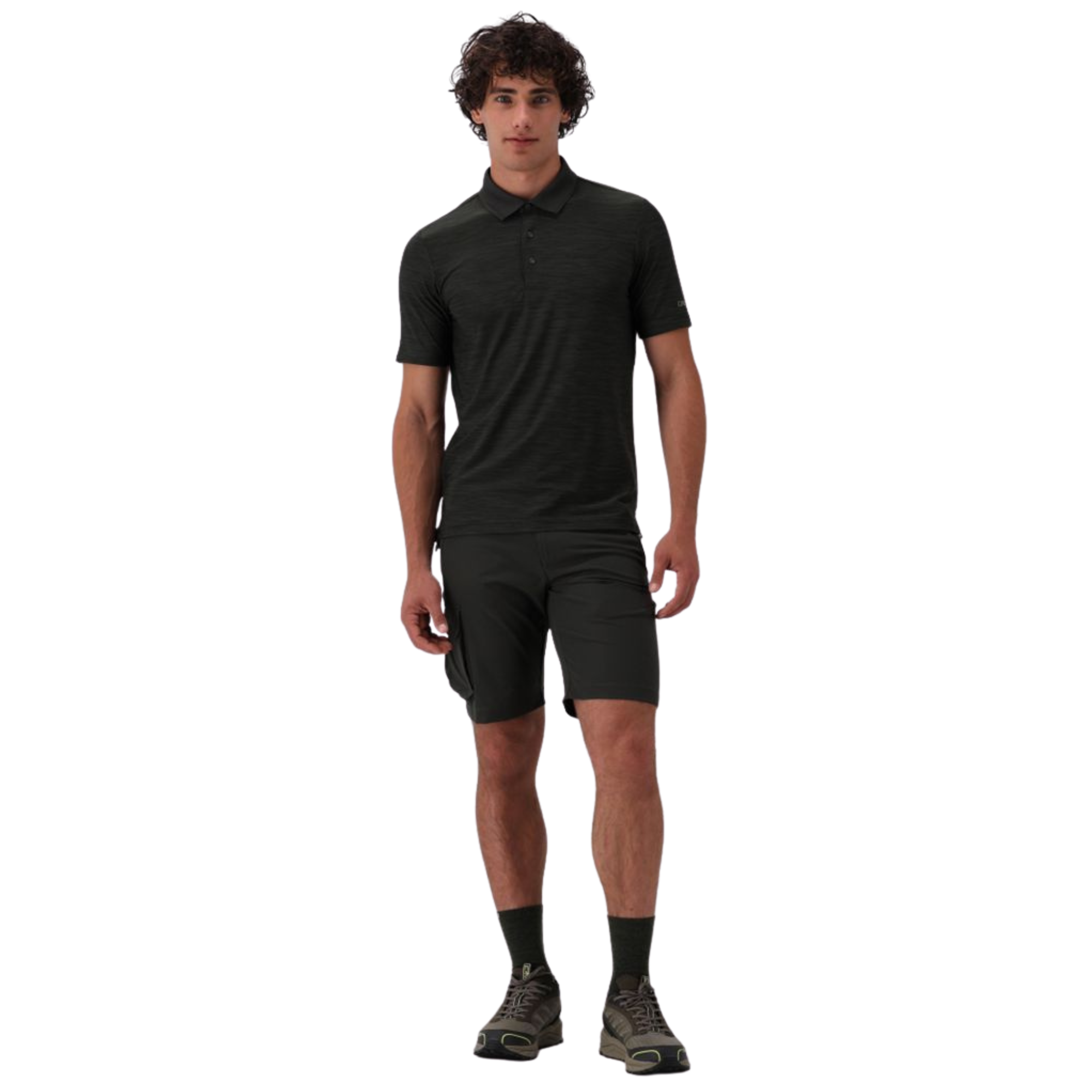 CMP Men's Melange Stretch Jersey Short Sleeve Technical Polo Shirt (Pine Mel)