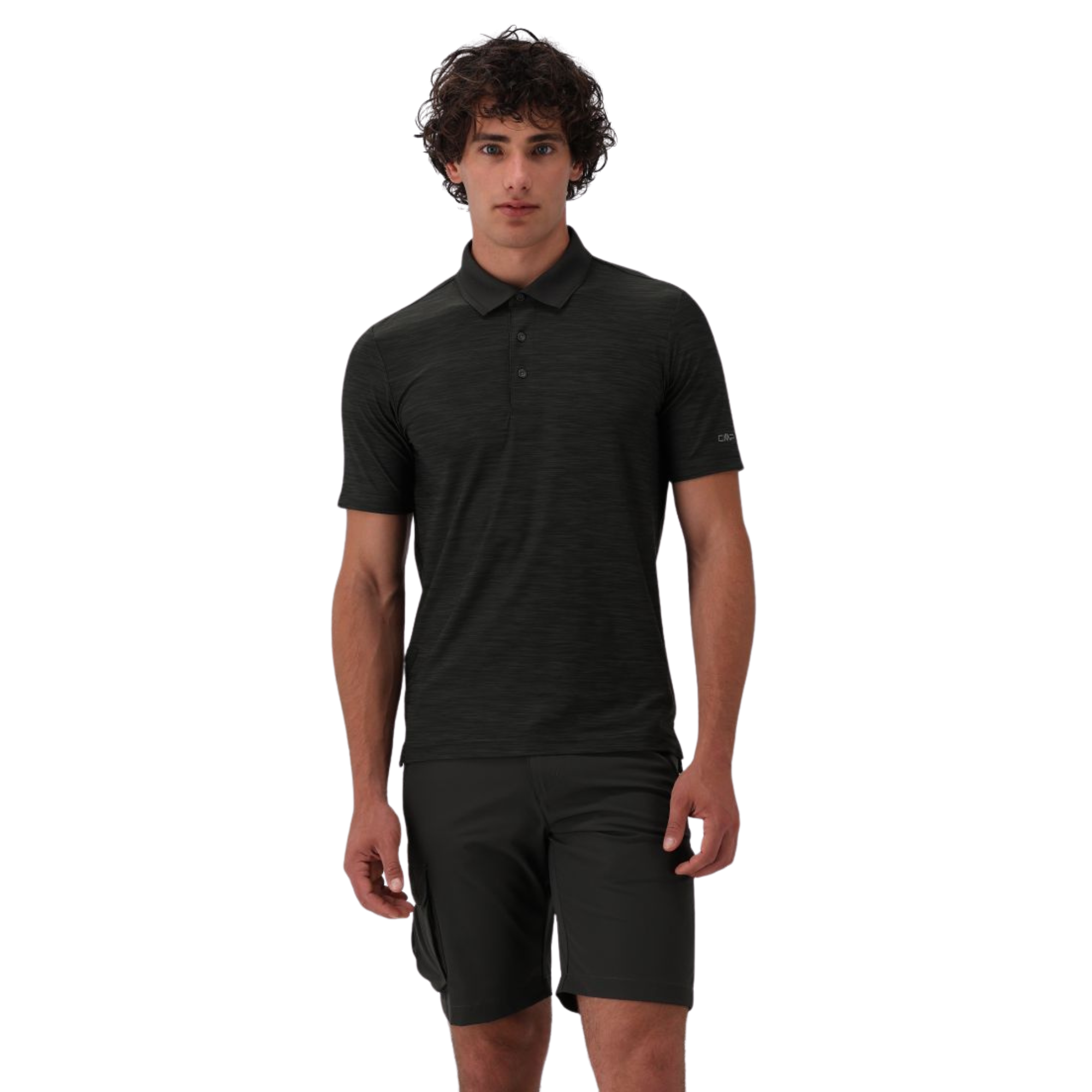CMP Men's Melange Stretch Jersey Short Sleeve Technical Polo Shirt (Pine Mel)