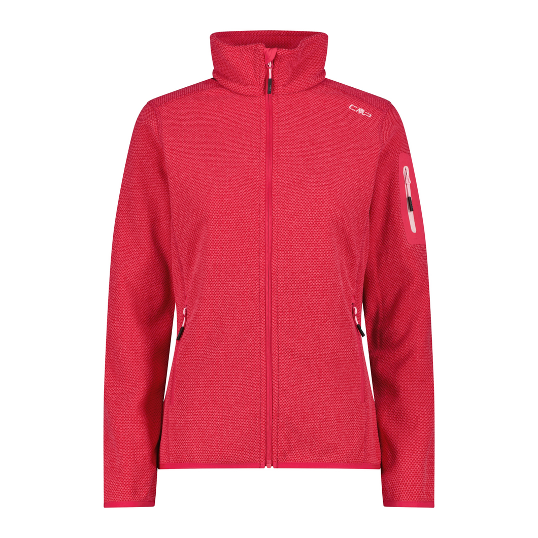 CMP Women's Jacquard Knit-Tech Heavy Full Zip Fleece (Red Carminio/Pink)