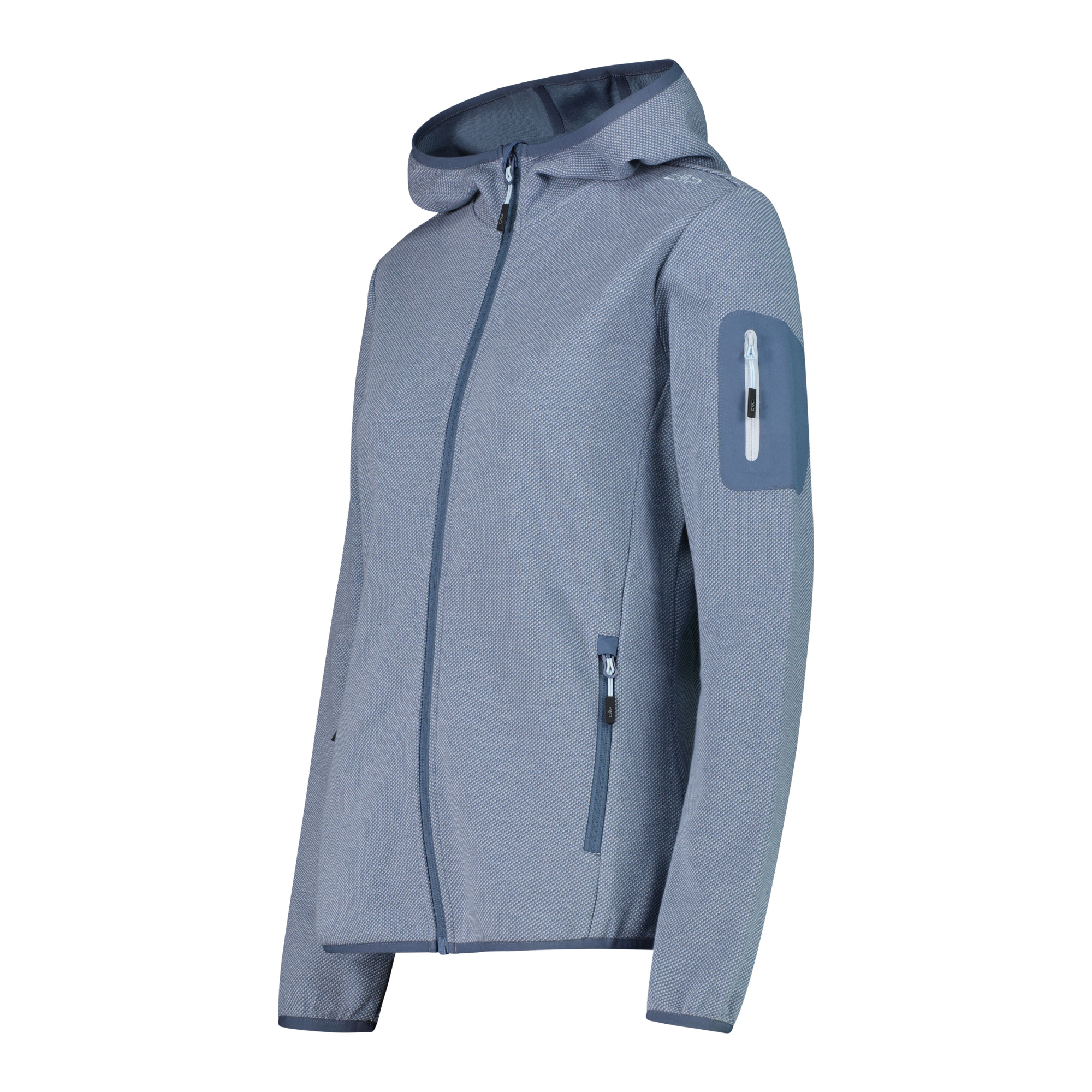CMP Women's Knit Tech Hooded Full Zip Fleece (Space/Sky Blue)
