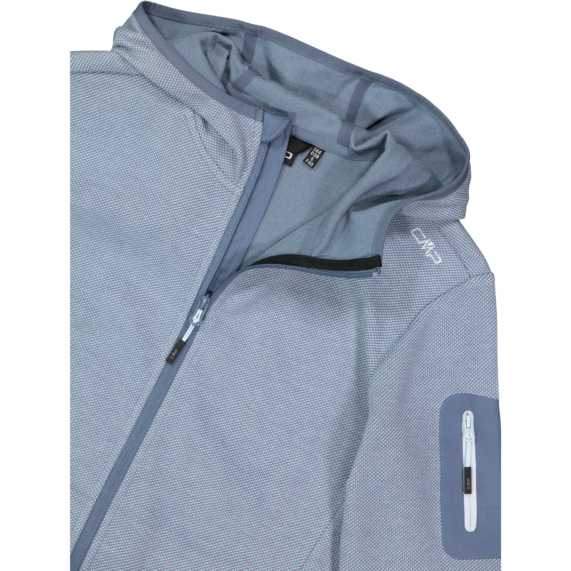CMP Women's Knit Tech Hooded Full Zip Fleece (Space/Sky Blue)