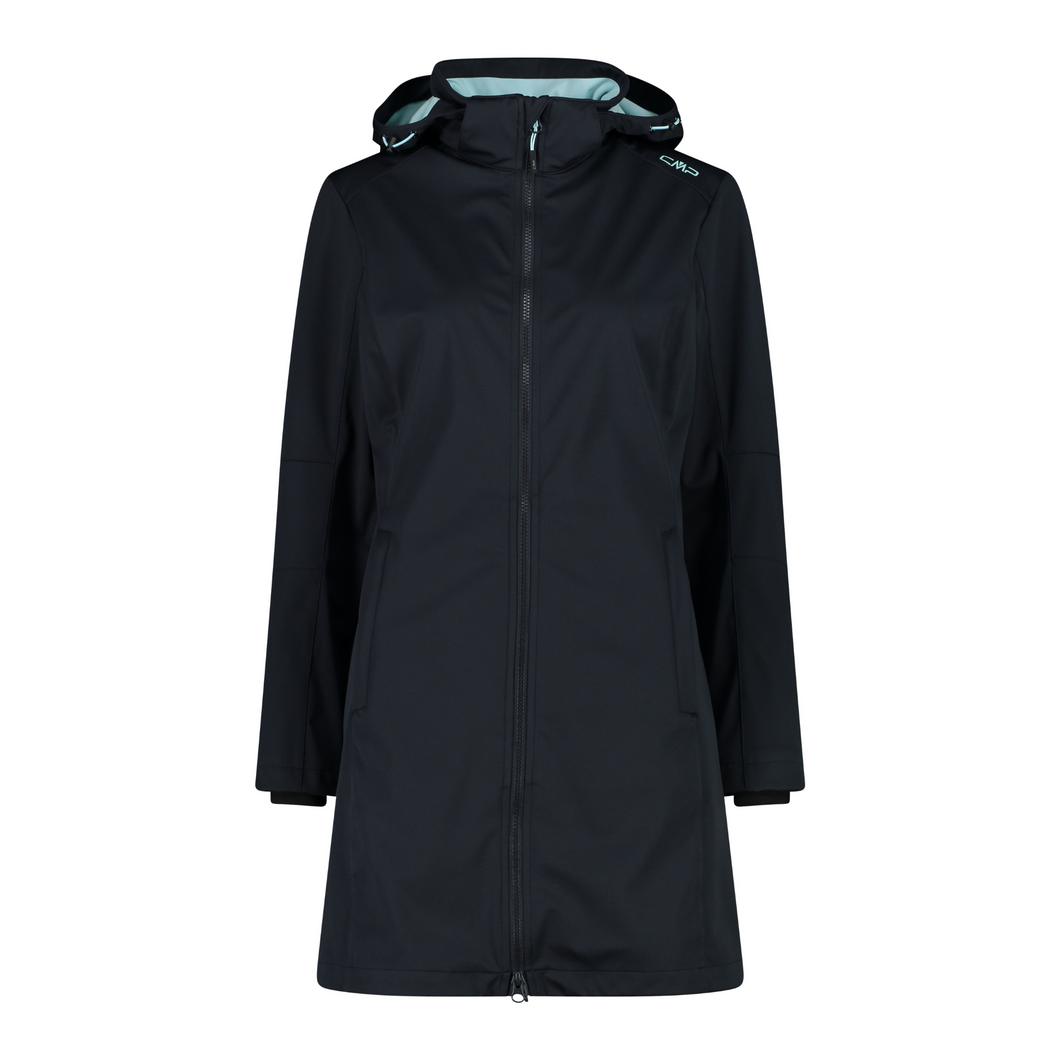 CMP Women's Long Softshell Parka with Detachable Hood (Anthracite/Opal)