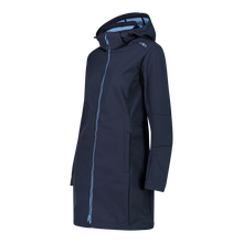 Load image into Gallery viewer, CMP Women&#39;s Longline Softshell Hooded Coat (B. Blue-Niagara)
