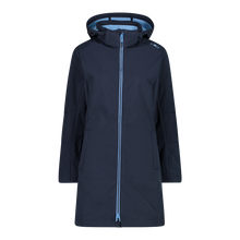 Load image into Gallery viewer, CMP Women&#39;s Longline Softshell Hooded Coat (B. Blue-Niagara)
