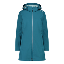 Load image into Gallery viewer, CMP Women&#39;s Longline Softshell Hooded Coat (Teal)
