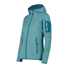 Load image into Gallery viewer, CMP Women&#39;s Mélange Knit-Tech Hooded Heavy Full Zip Fleece (Acqua-Teal)
