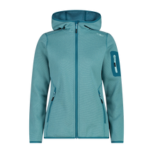 Load image into Gallery viewer, CMP Women&#39;s Mélange Knit-Tech Hooded Heavy Full Zip Fleece (Acqua-Teal)
