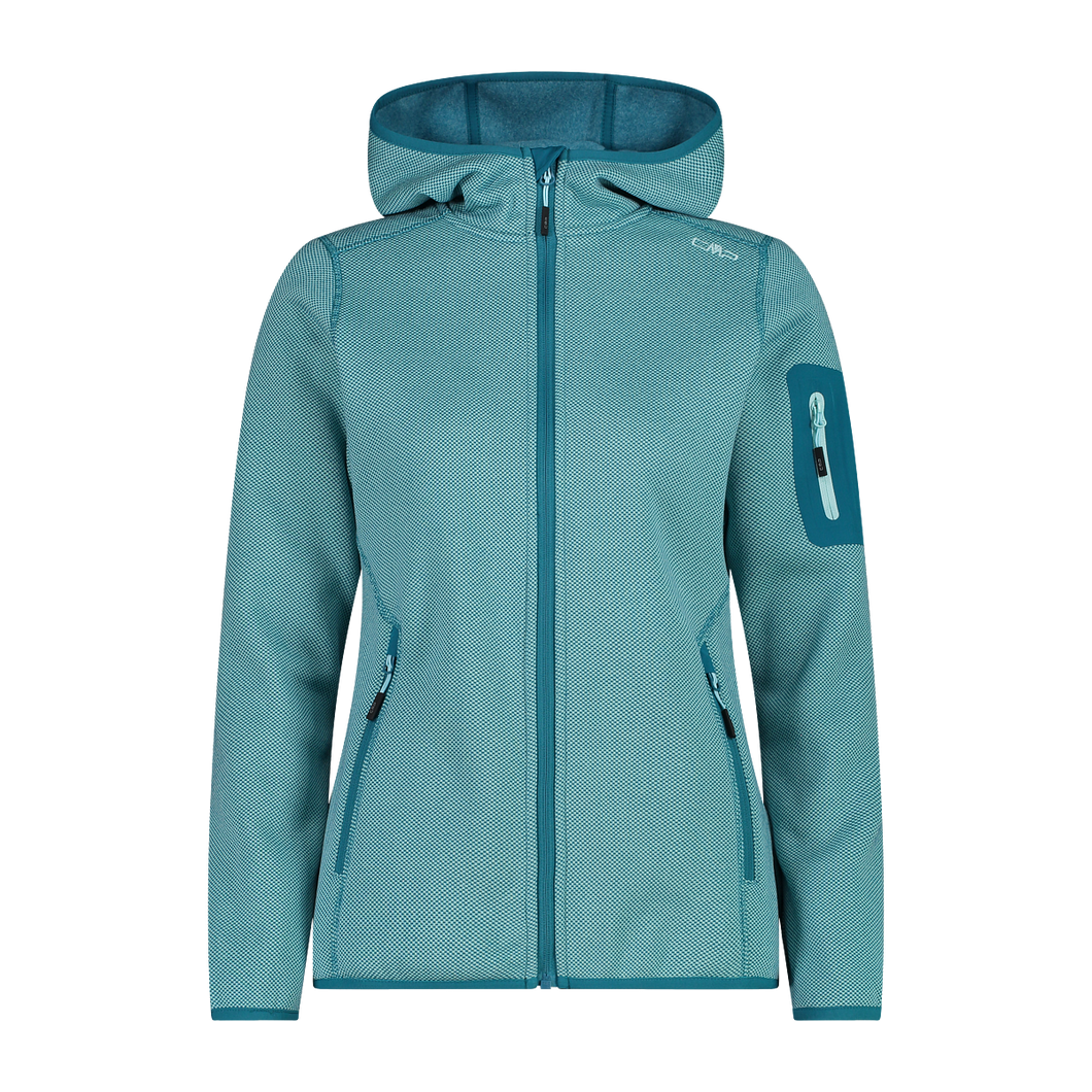 CMP Women's Mélange Knit-Tech Hooded Heavy Full Zip Fleece (Acqua-Teal)