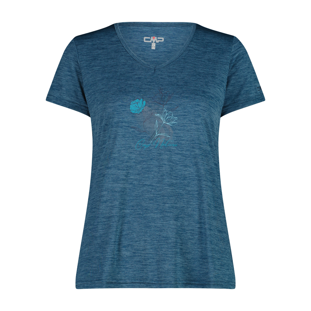 CMP Women's V Neck Printed Short Sleeve Technical Tee (Night Melange)