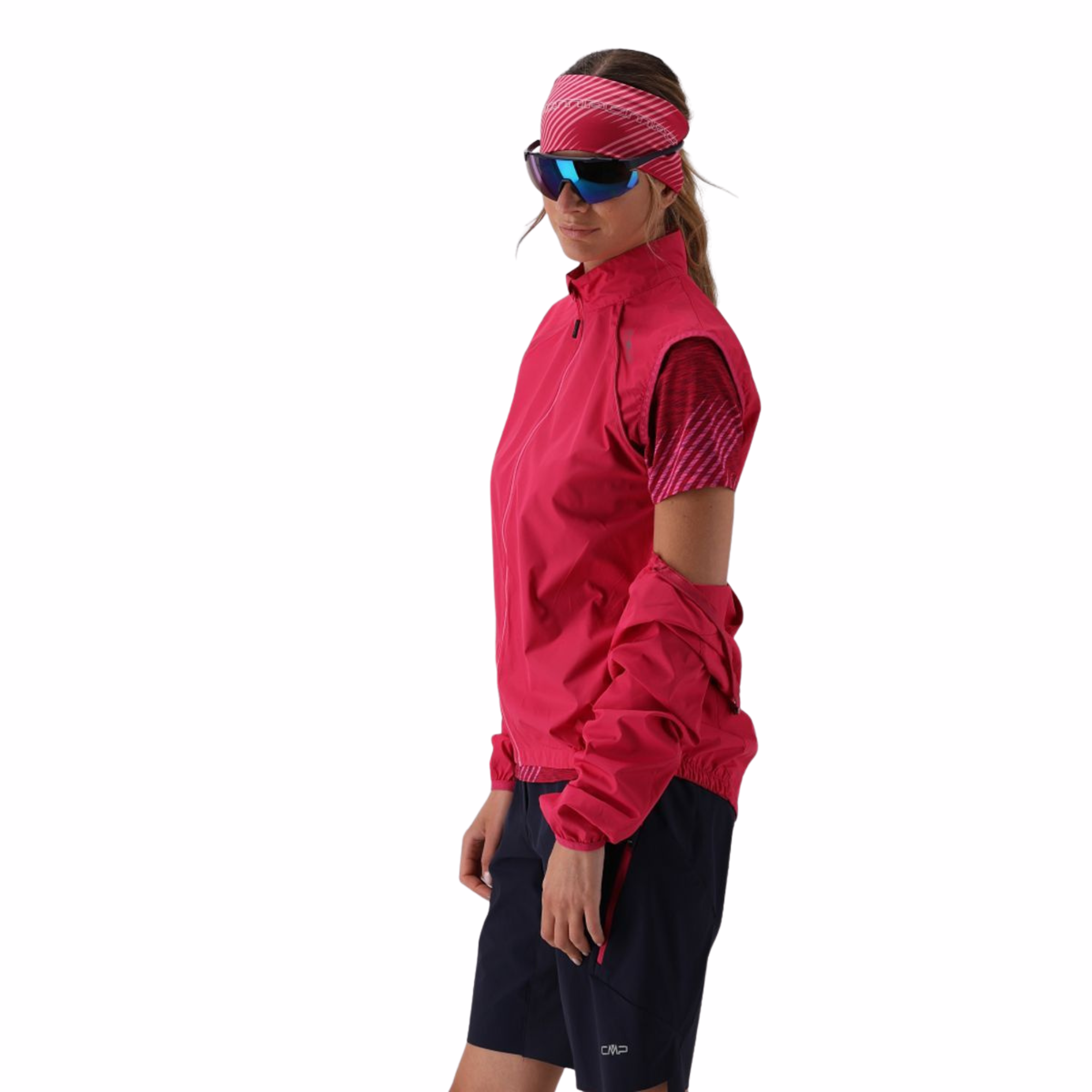 CMP Women's Windproof Cycling Jacket with Detachable Sleeves Magenta B807 32C6136