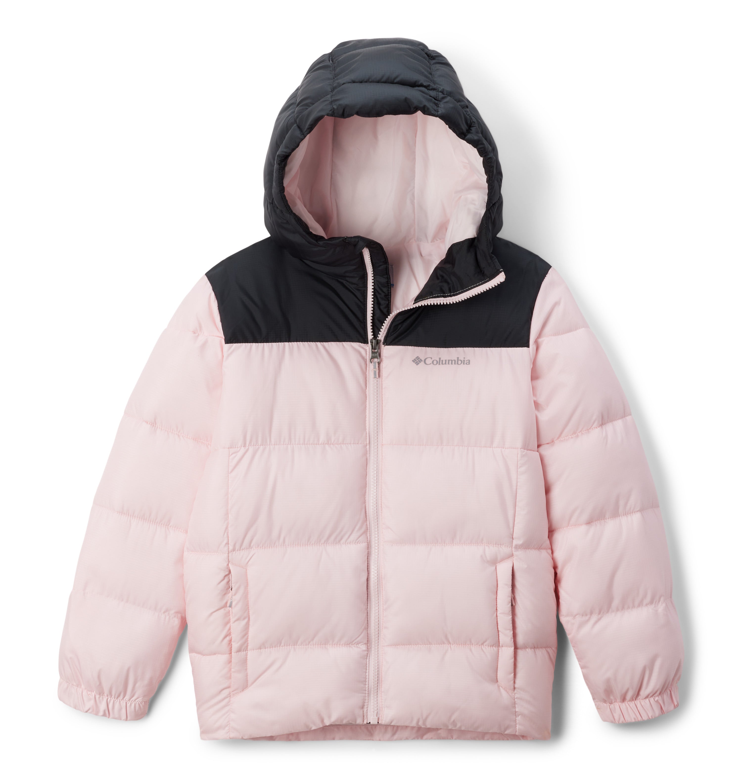 Columbia Kids Puffect Hooded Insulated Puffer Jacket Satin Pink Black Landers Outdoor World Ireland s Adventure Outdoor Store