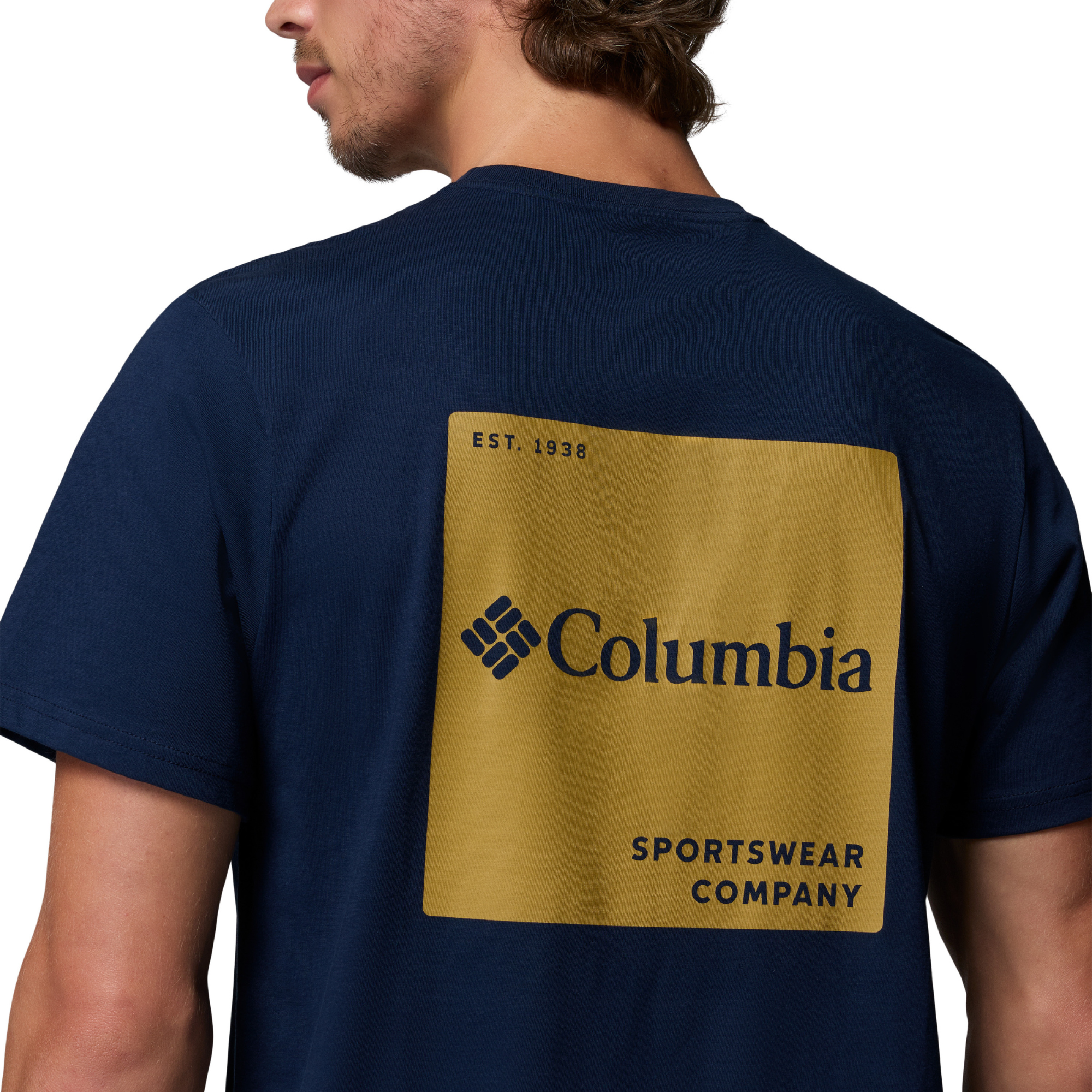 Columbia Men's CSC Logo Back 100% Organic Cotton Short Sleeve Tee Collegiate Navy Boxy Brand 465 2155011