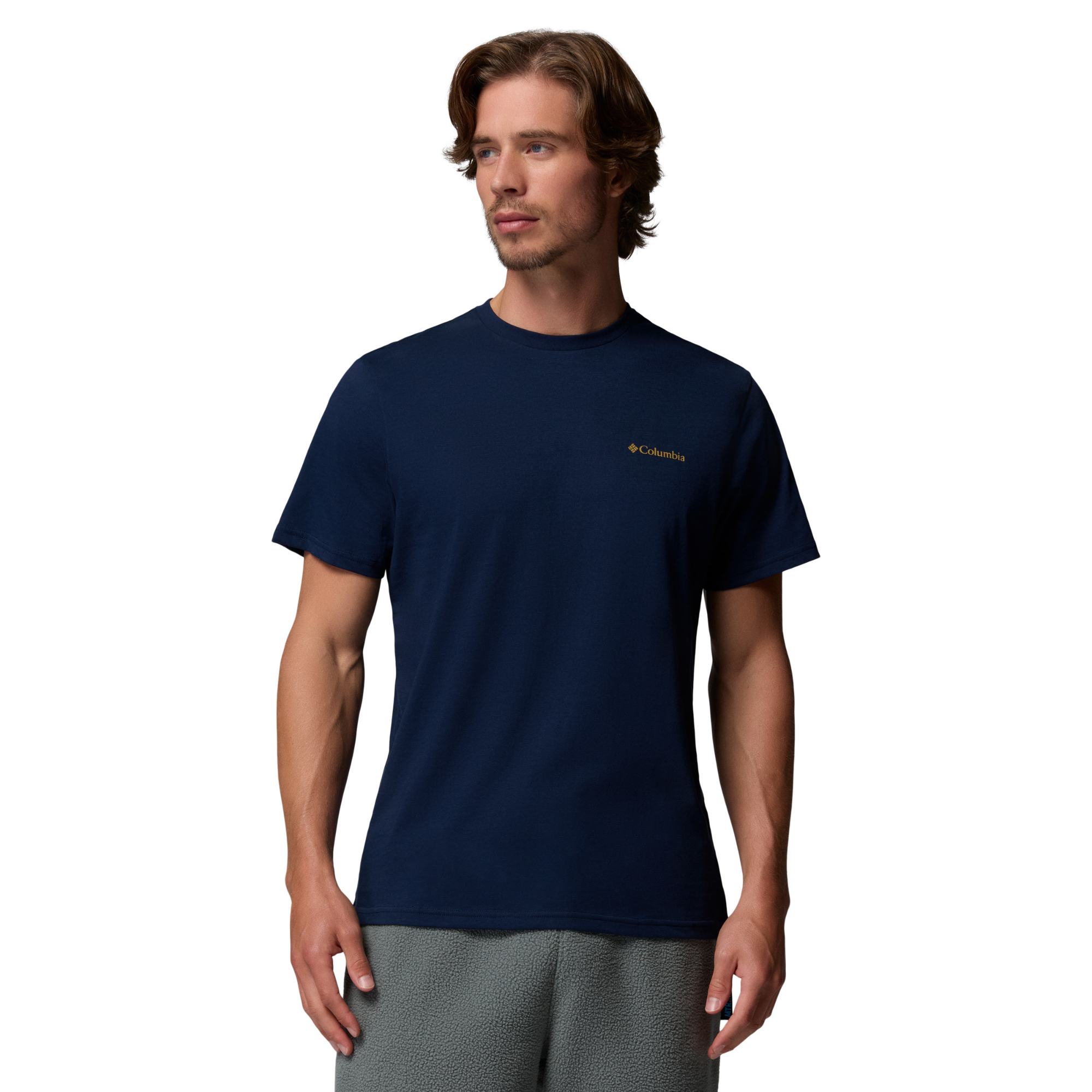 Columbia Men's CSC Logo Back 100% Organic Cotton Short Sleeve Tee Collegiate Navy Boxy Brand 465 2155011