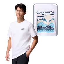 Load image into Gallery viewer, Columbia Men&#39;s Explorers Canyon Back Graphic Short Sleeve Tee (White/Peaks and Waves)
