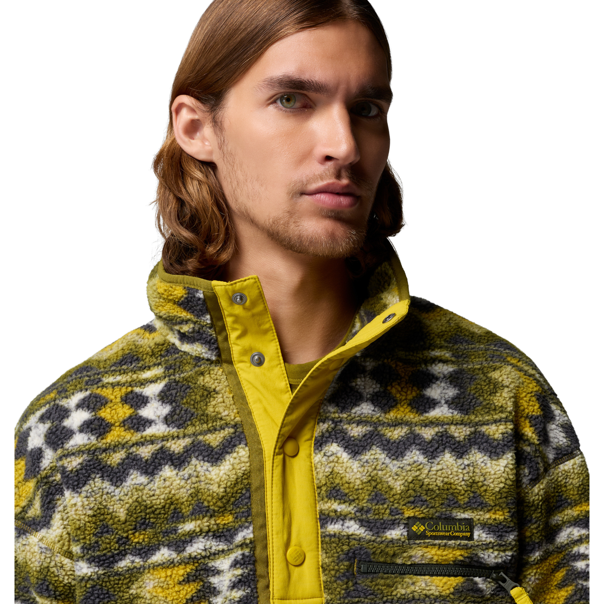 Columbia Men's Helvetia II Printed Half Snap Fleece Top (Mossy Green/Retrotree)