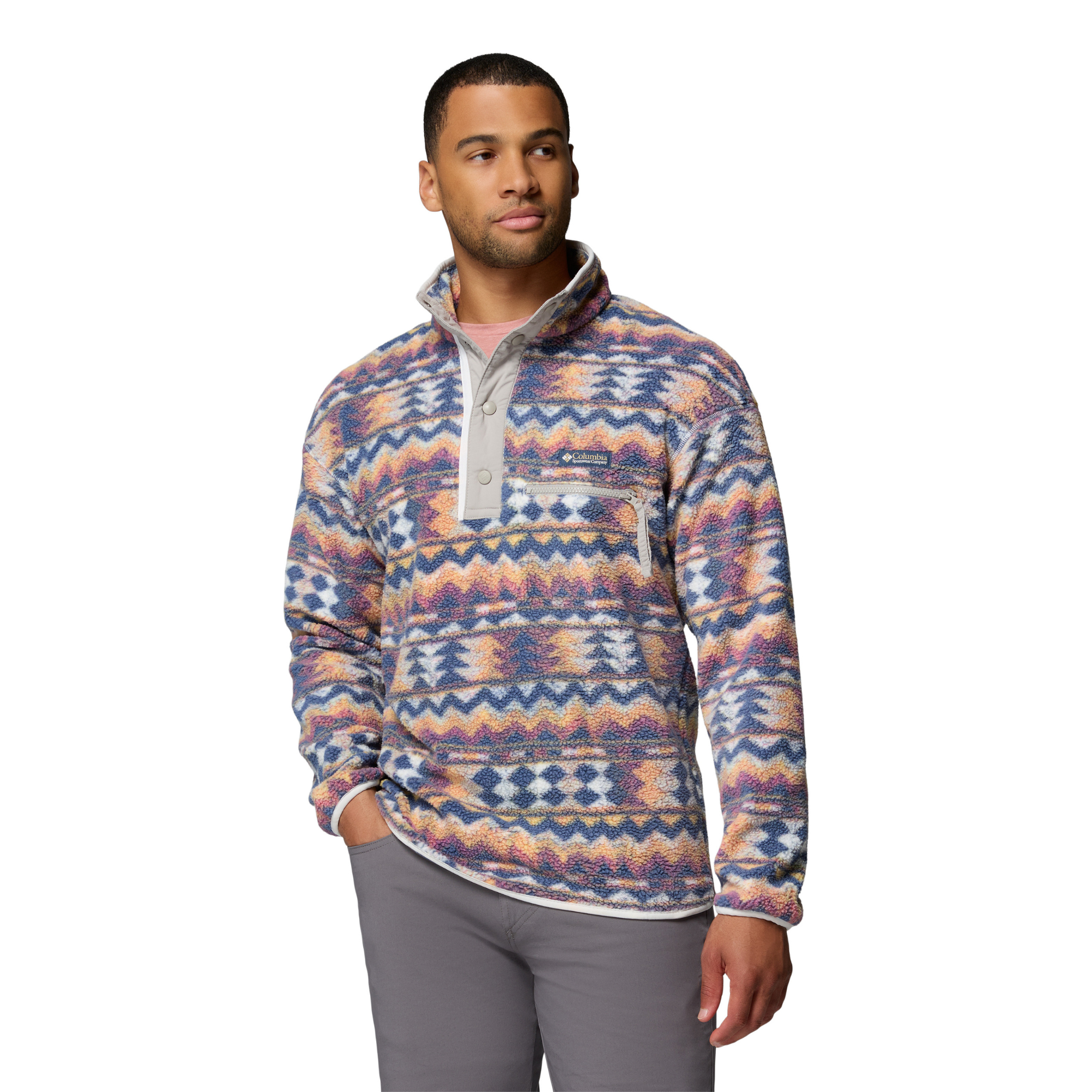 Columbia Men's Helvetia II Printed Half Snap Fleece Top (Sea Salt/Retrotree)