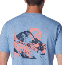 Load image into Gallery viewer, Columbia Men&#39;s Kwick Hike Back Graphic Short Sleeve Technical Tee (Skyler Heather/Mountain Air)
