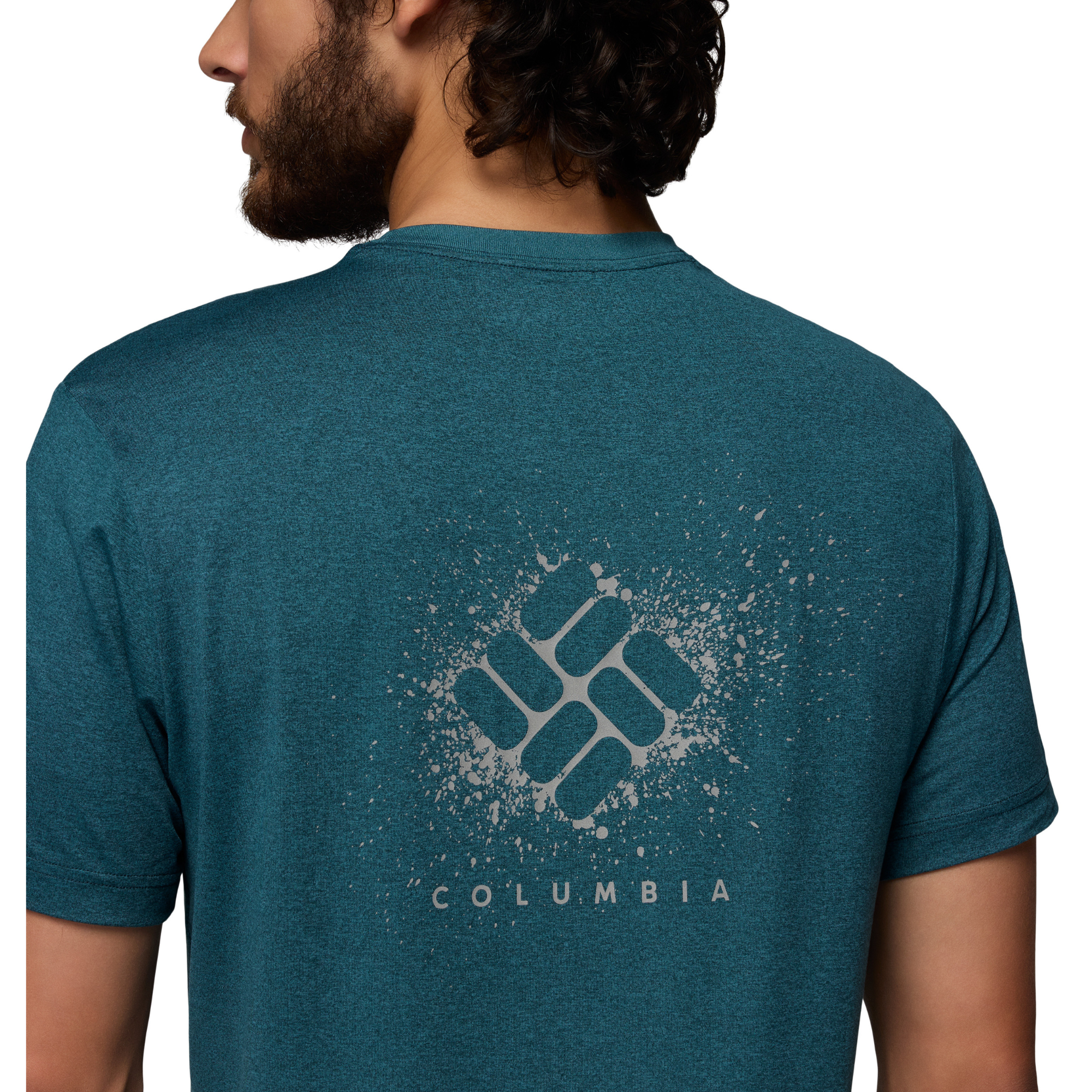 Columbia Men's Parsons Point Back Graphic UPF50 Short Sleeve Tee (Everblue Heather/Splatter Gem)