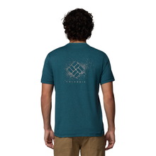 Load image into Gallery viewer, Columbia Men's Parsons Point Back Graphic UPF50 Short Sleeve Tee (Everblue Heather/Splatter Gem)
