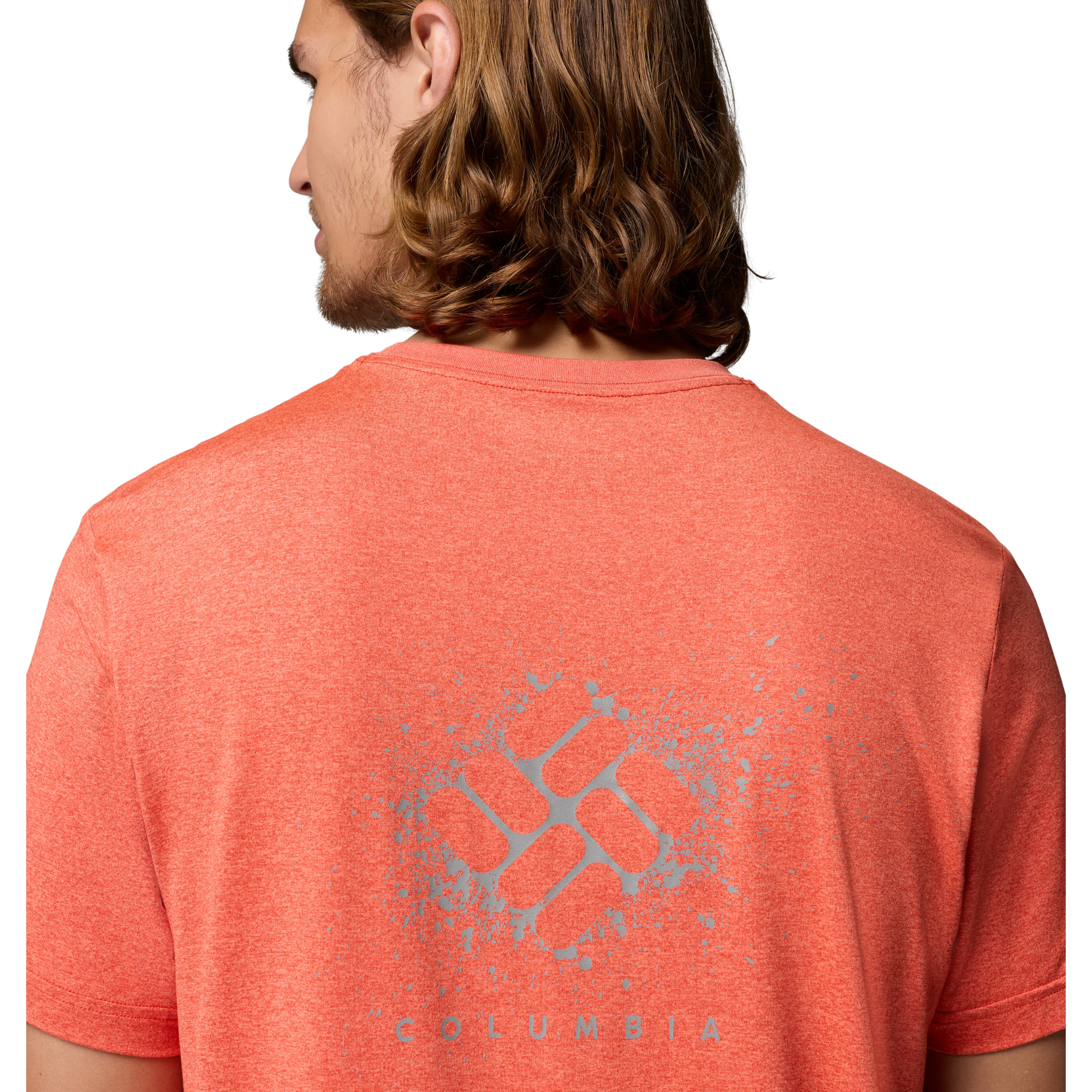Columbia Men's Parsons Point Back Graphic UPF50 Short Sleeve Tee (Super Sonic Heather/Splatter Gem)