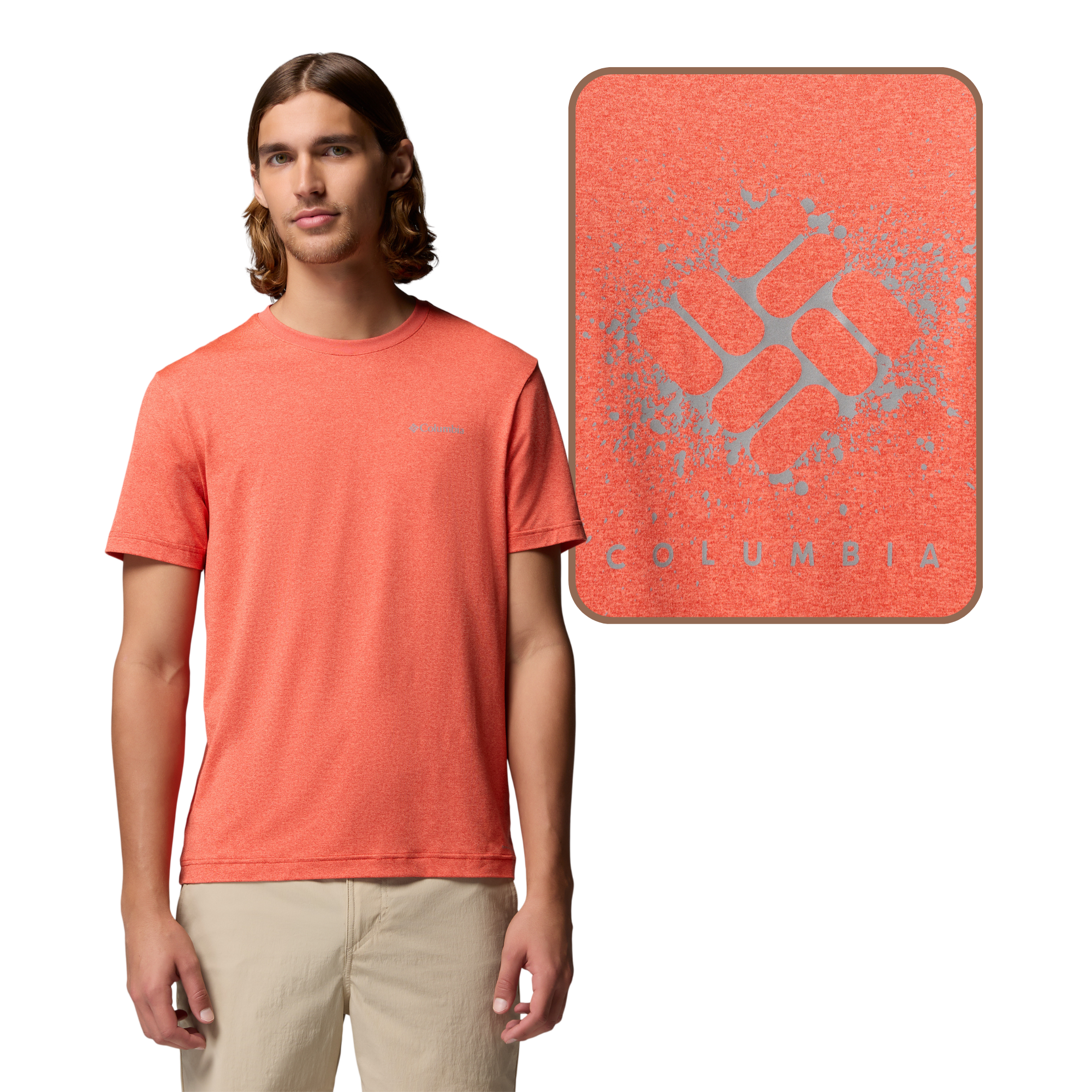 Columbia Men's Parsons Point Back Graphic UPF50 Short Sleeve Tee (Super Sonic Heather/Splatter Gem)