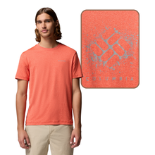 Load image into Gallery viewer, Columbia Men's Parsons Point Back Graphic UPF50 Short Sleeve Tee (Super Sonic Heather/Splatter Gem)
