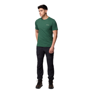 Columbia Men's Rapid Ridge II Organic Cotton Back Graphic Tee (Rain Forest/Amazing Heights)