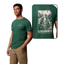 Load image into Gallery viewer, Columbia Men&#39;s Rapid Ridge II Organic Cotton Back Graphic Tee (Rain Forest/Amazing Heights)
