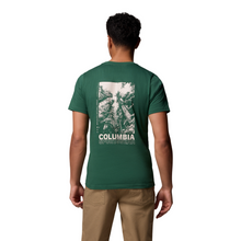 Load image into Gallery viewer, Columbia Men&#39;s Rapid Ridge II Organic Cotton Back Graphic Tee (Rain Forest/Amazing Heights)
