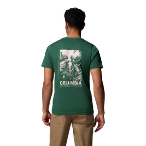 Columbia Men's Rapid Ridge II Organic Cotton Back Graphic Tee (Rain Forest/Amazing Heights)