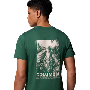 Columbia Men's Rapid Ridge II Organic Cotton Back Graphic Tee (Rain Forest/Amazing Heights)
