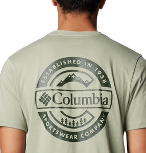 Columbia Men's Rapid Ridge II Organic Cotton Back Graphic Tee (Safari/Button Badge)