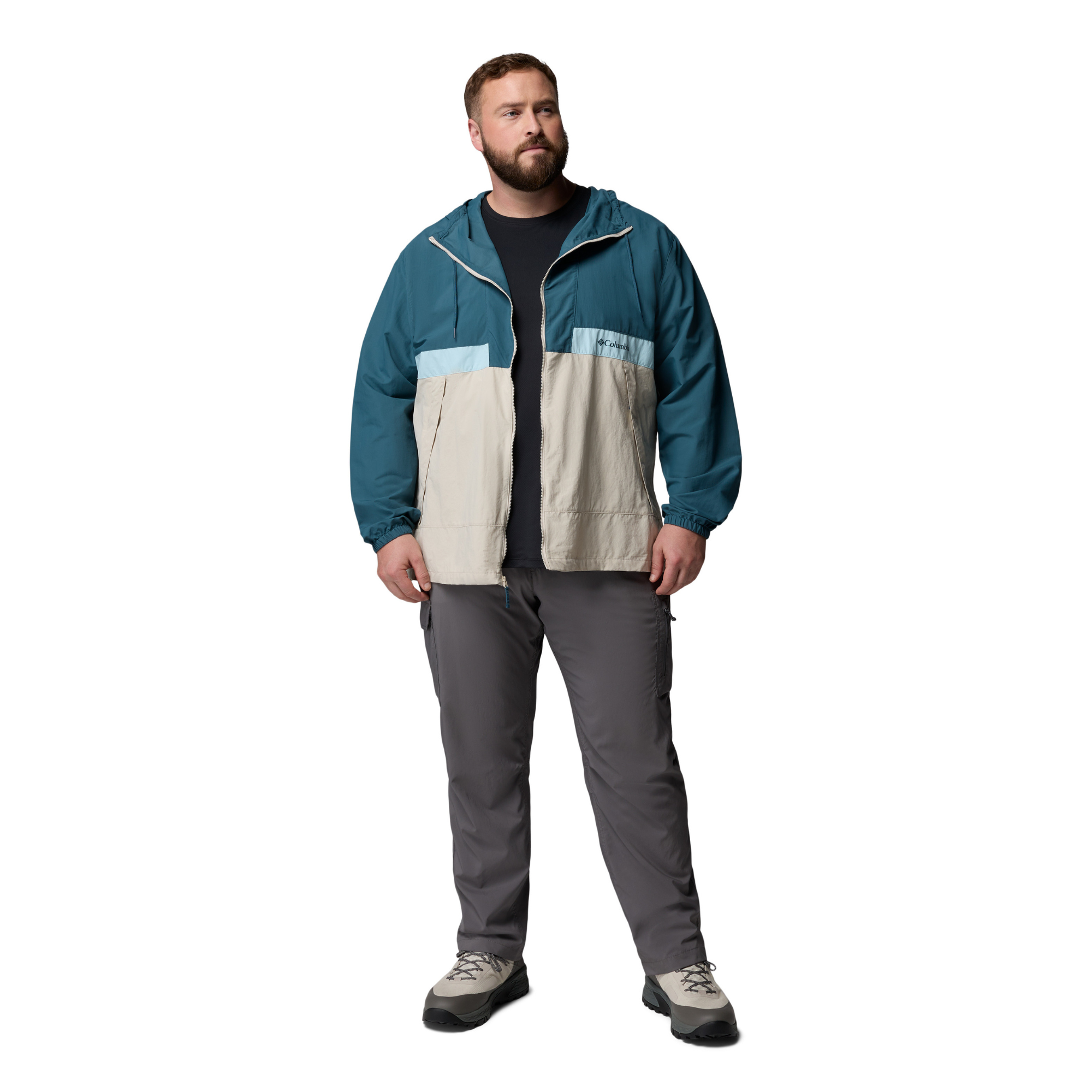 Columbia Men's Spire Valley Hooded UPF50 Windbreaker (Everblue/Dark Stone/Marine Light)