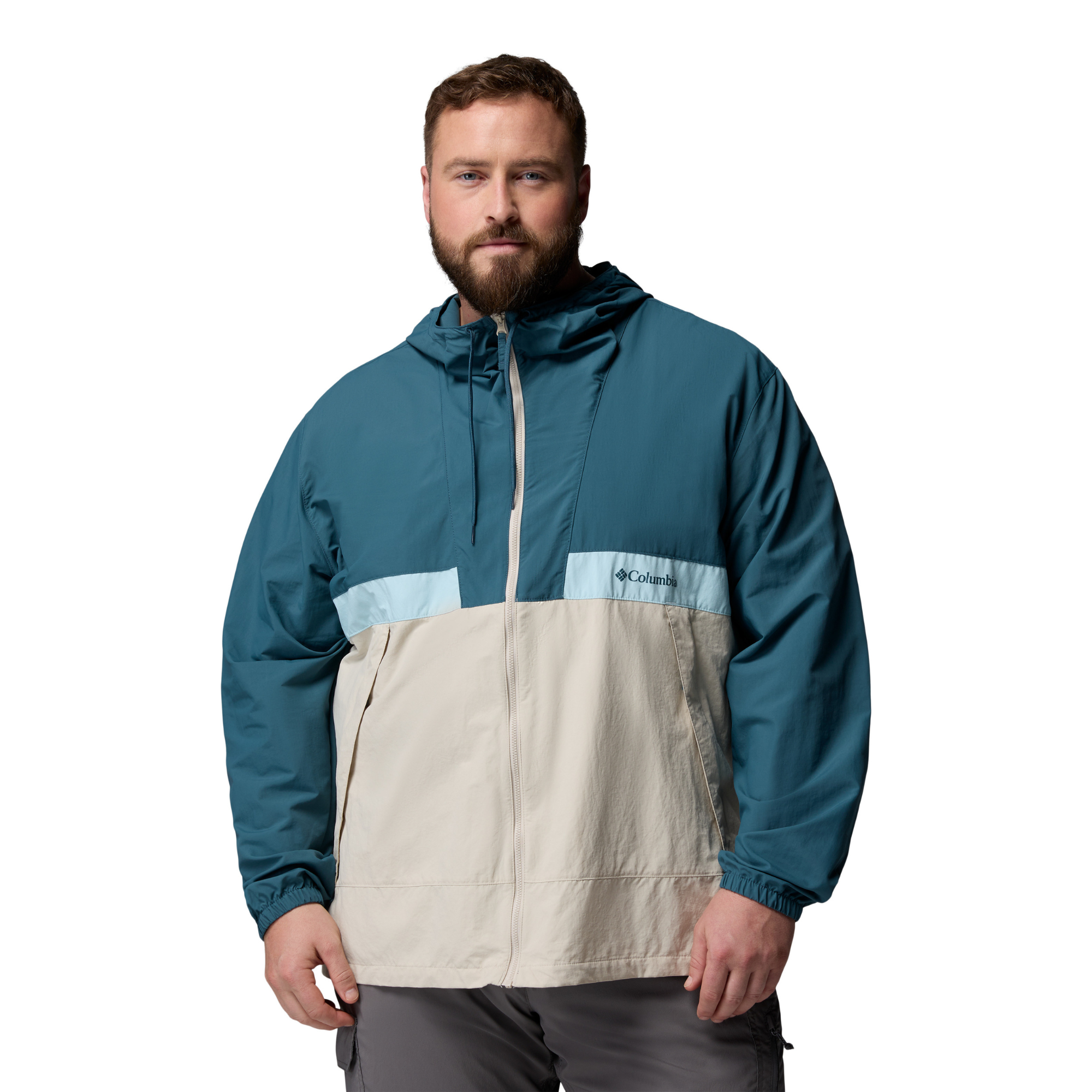Columbia Men's Spire Valley Hooded UPF50 Windbreaker (Everblue/Dark Stone/Marine Light)