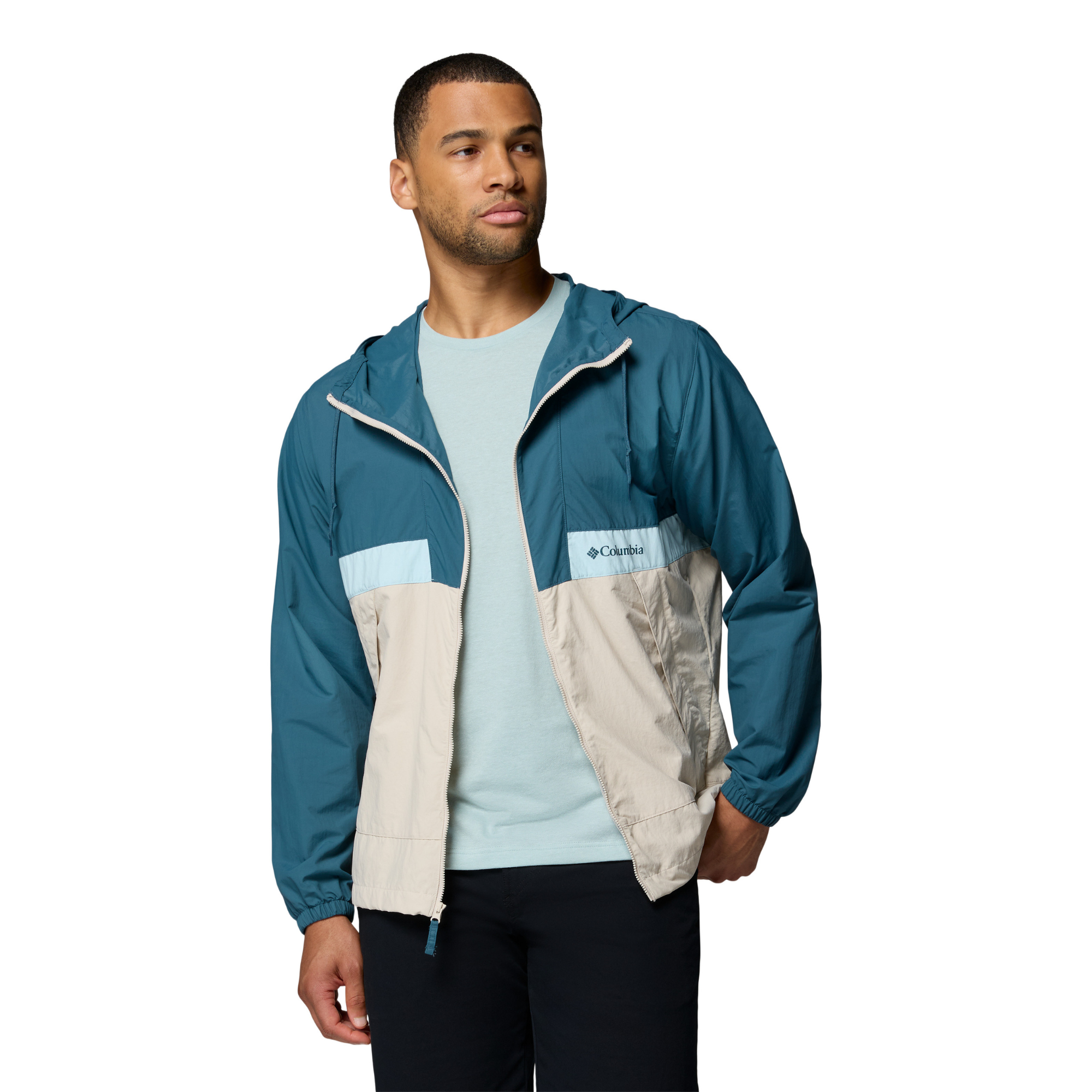 Columbia Men's Spire Valley Hooded UPF50 Windbreaker (Everblue/Dark Stone/Marine Light)
