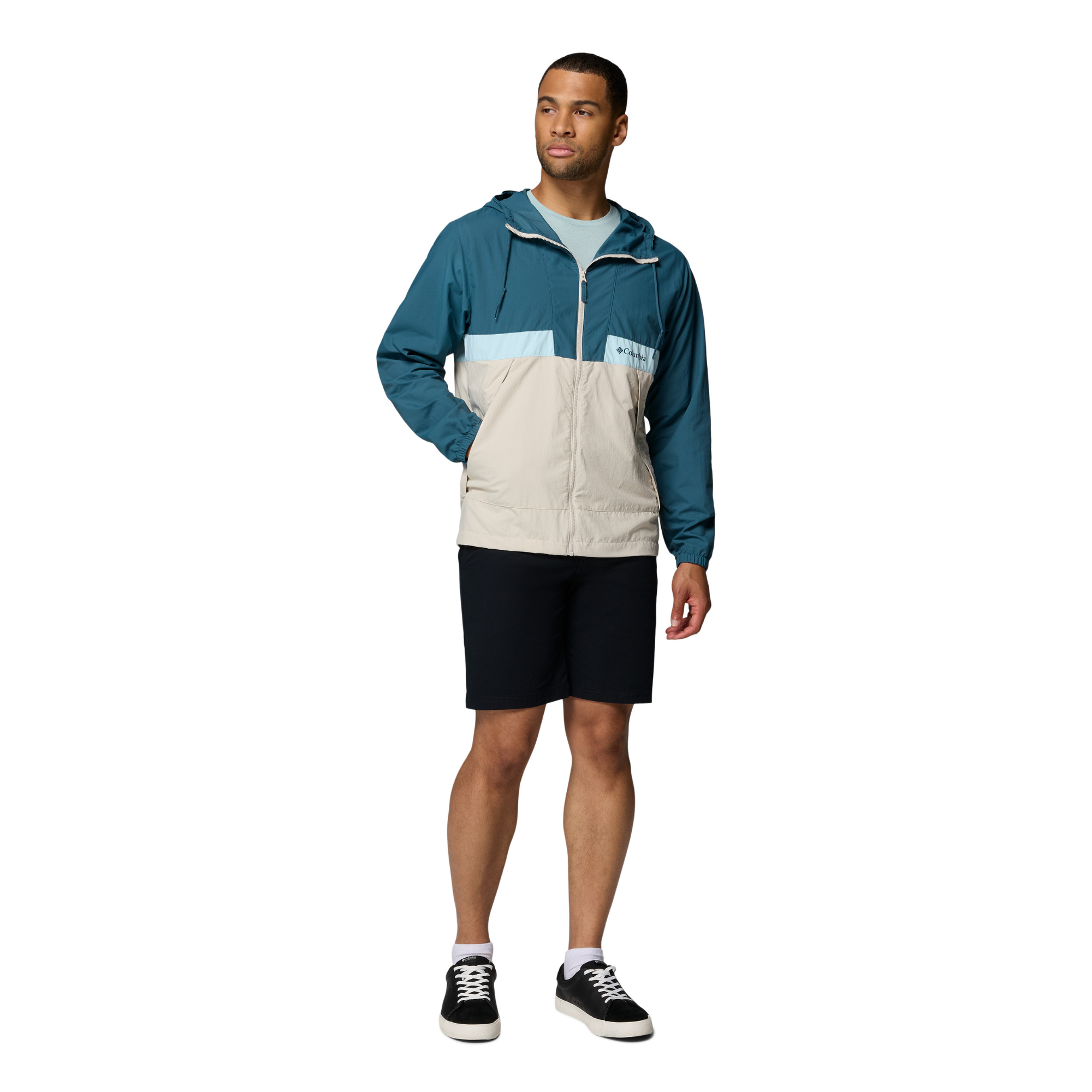 Columbia Men's Spire Valley Hooded UPF50 Windbreaker (Everblue/Dark Stone/Marine Light)