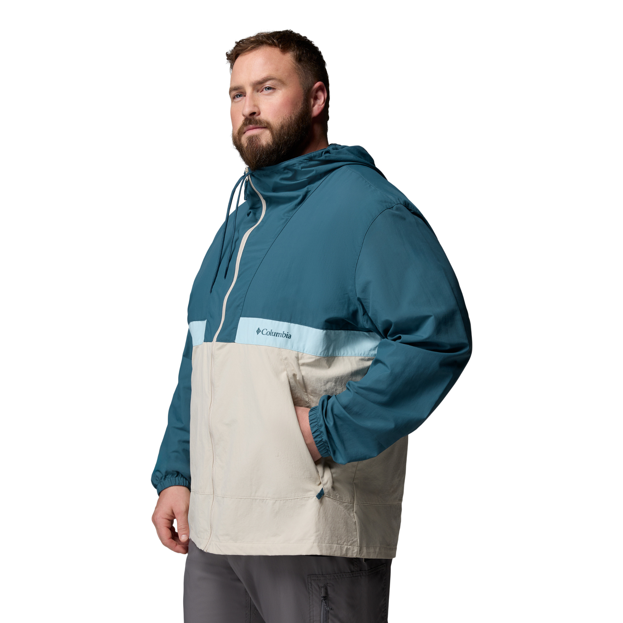 Columbia Men's Spire Valley Hooded UPF50 Windbreaker (Everblue/Dark Stone/Marine Light)