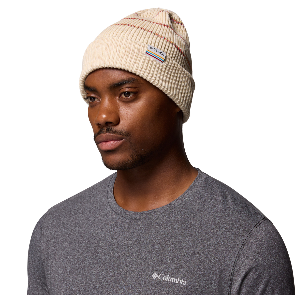 Columbia Unisex Lost Lager II Recycled Beanie Hat Chalk Rainbow Stripes Columbia Label 193 1975921