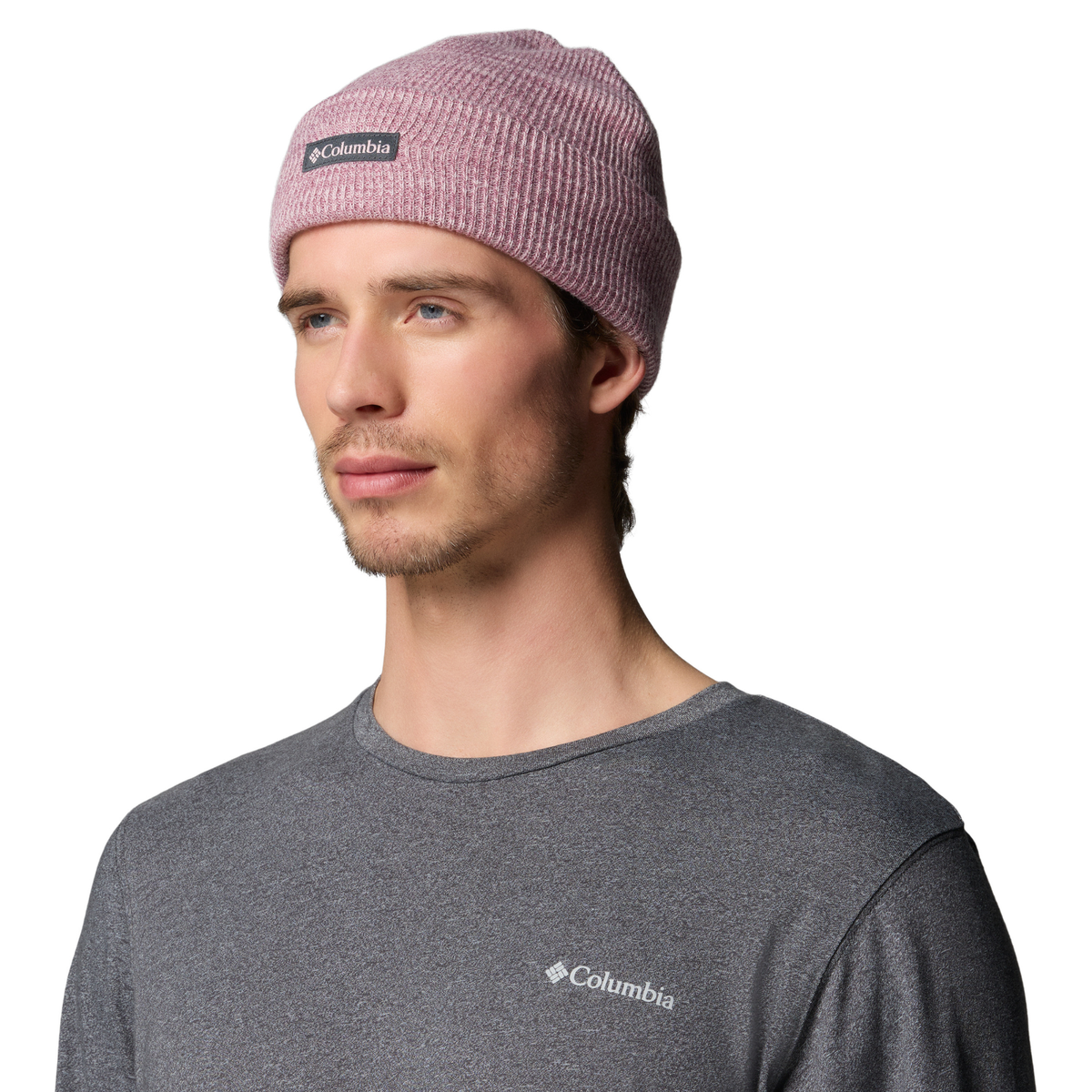 Columbia Unisex Whirlibird Cuffed Beanie Hat Mineral Pink Antique Mauve Logo 619 1911321