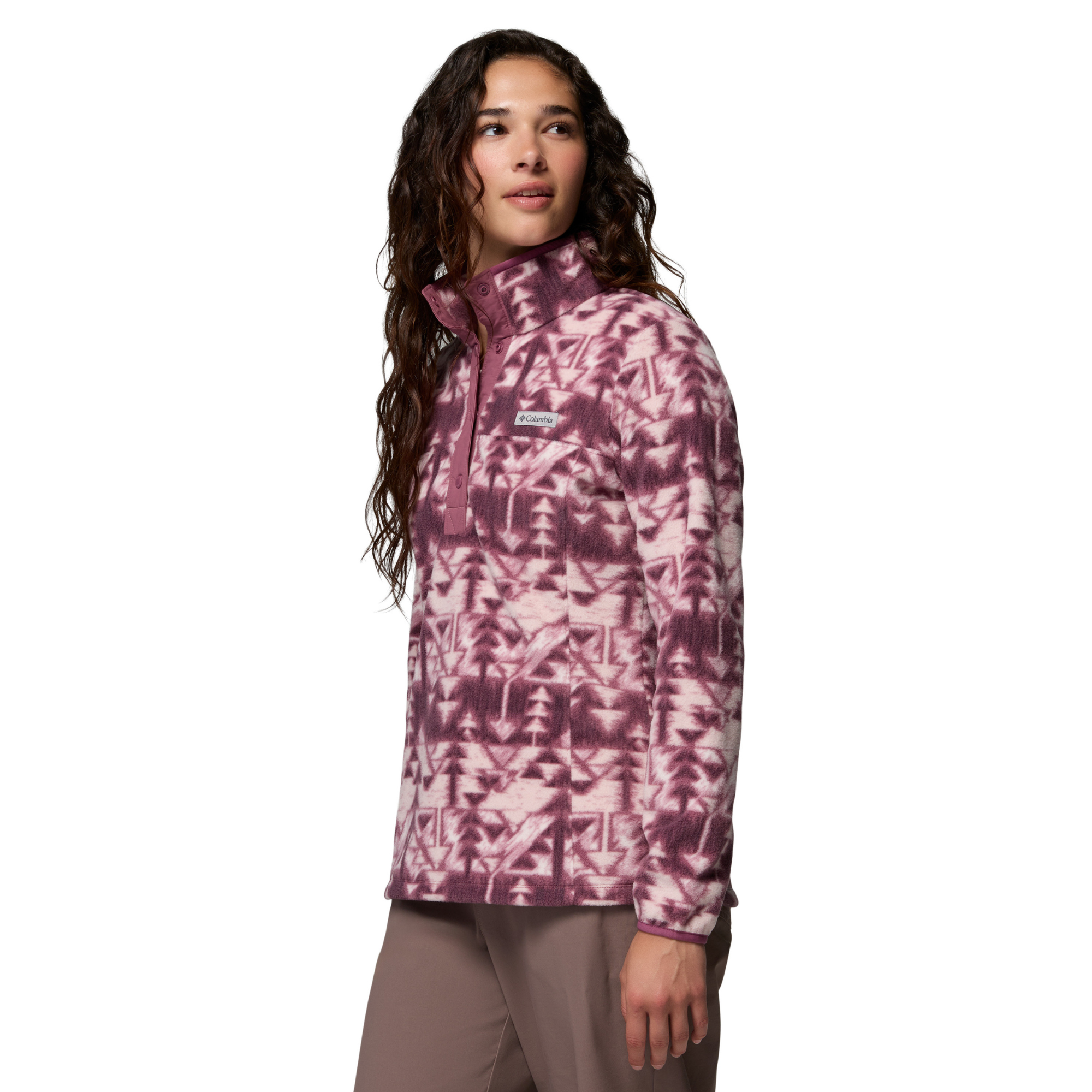 Columbia Women's Benton Springs Printed Half Snap Fleece Top Antique Mauve Sketchup 551 2085611