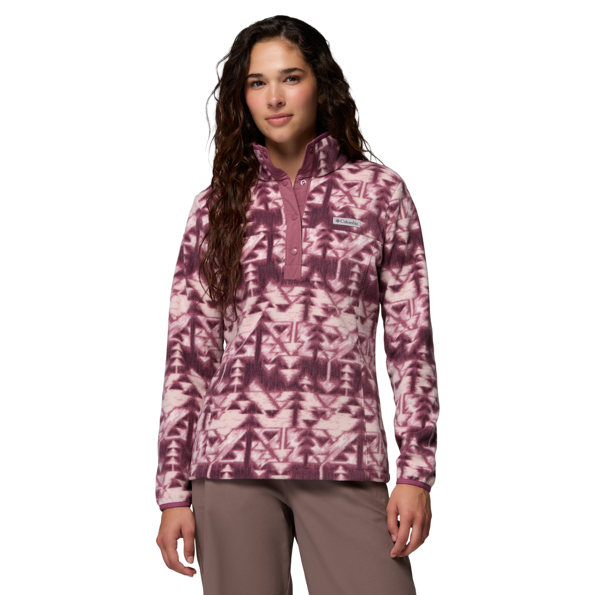 Columbia Women's Benton Springs Printed Half Snap Fleece Top Antique Mauve Sketchup 551 2085611