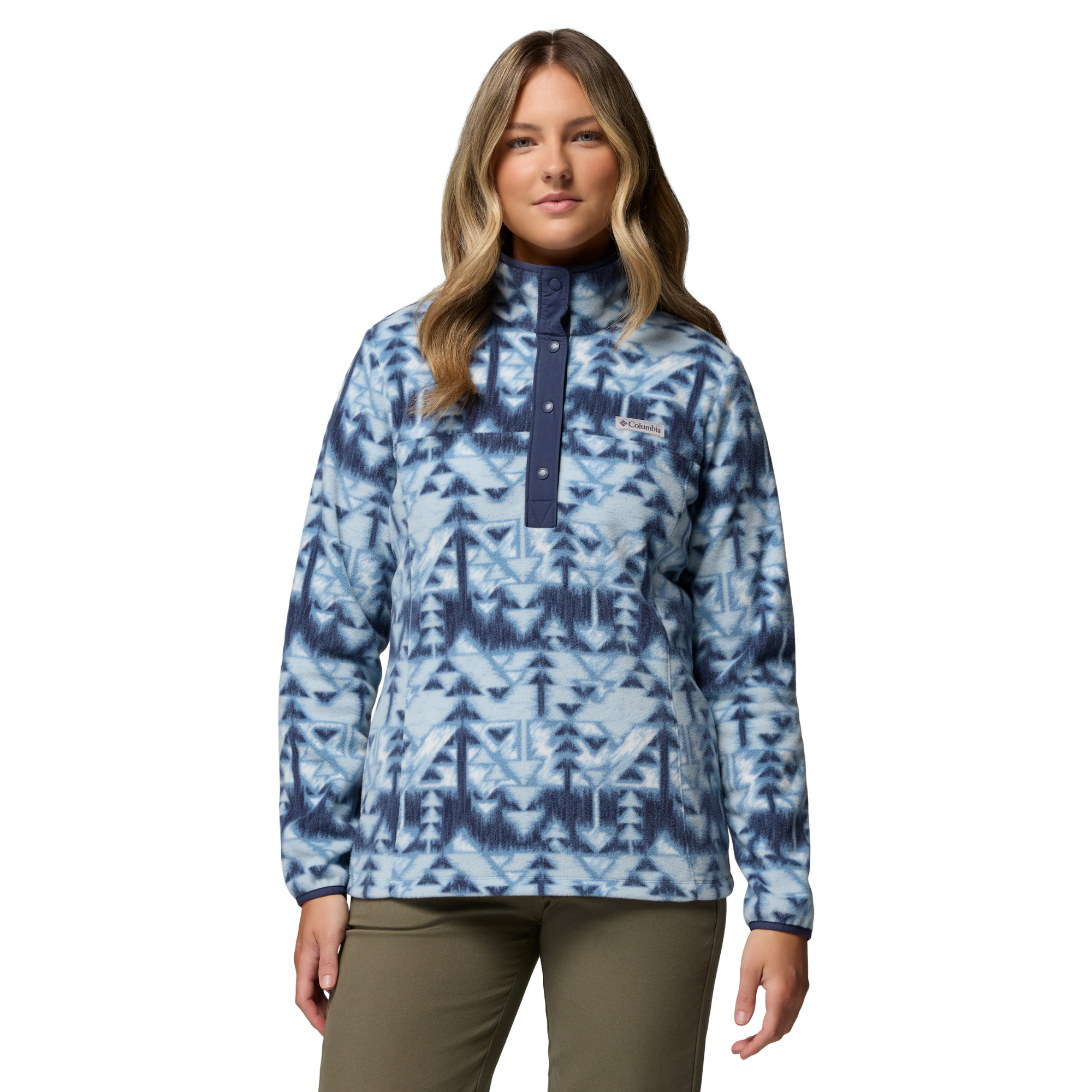 Columbia Women's Benton Springs Printed Half Snap Fleece Top Rainy Day Sketchup 447 2085611