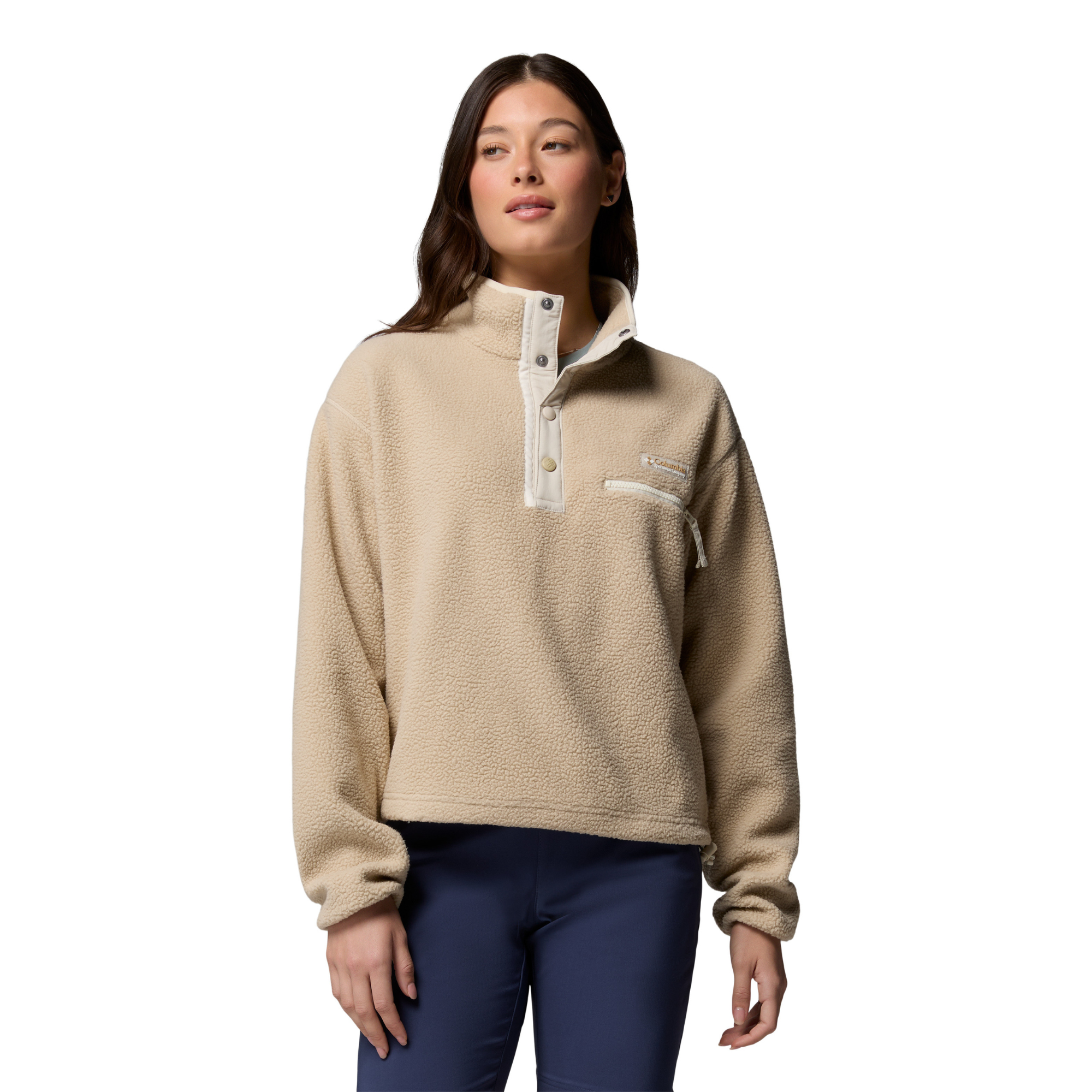 Columbia Women's Helvetia II Cropped Sherpa Half Snap Fleece (Ancient Fossil/Dark Stone/Chalk)