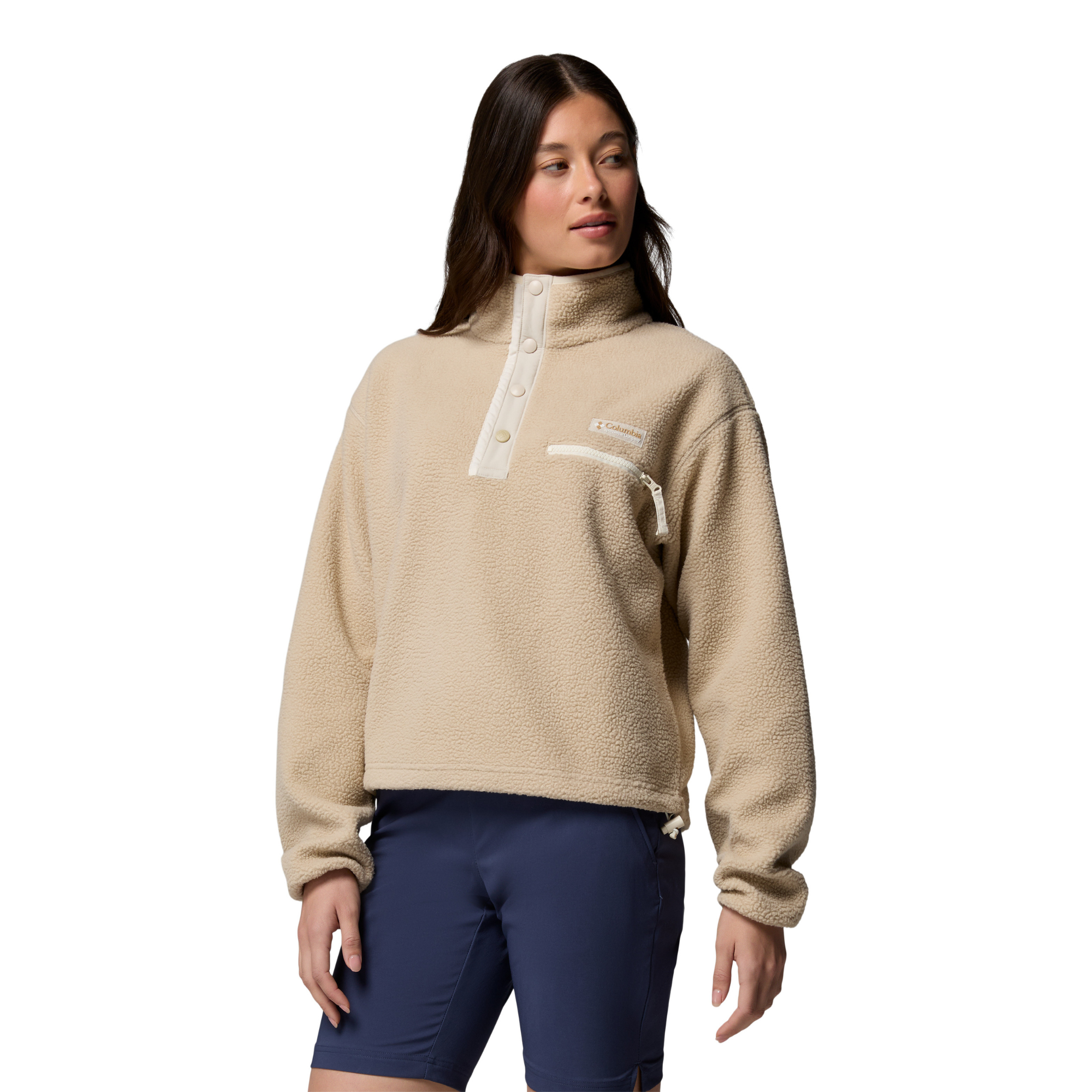 Columbia Women's Helvetia II Cropped Sherpa Half Snap Fleece (Ancient Fossil/Dark Stone/Chalk)